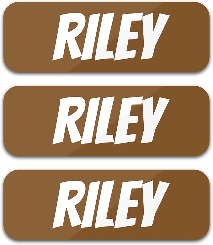 Custom Name Labels for Kids (120 Labels) Personalized Waterproof Clothing Stickers for Daycare, Camp or School - Name Stickers for Bottles, Jackets, Backpacks, Shoes and School (Brown)