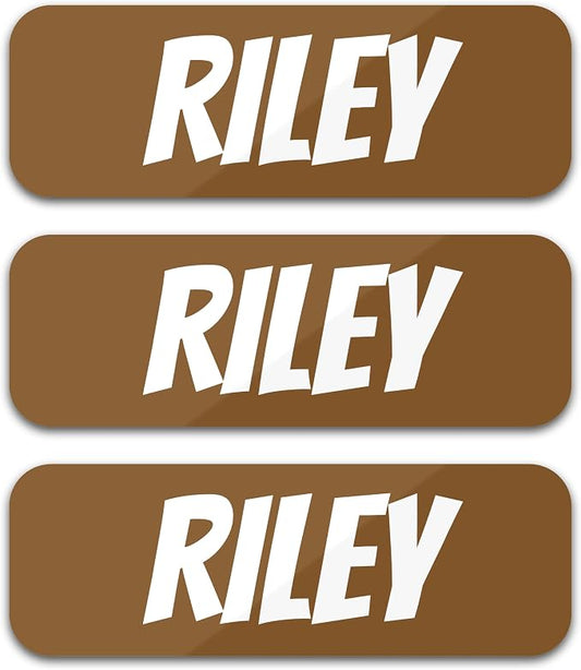 Custom Name Labels for Kids (120 Labels) Personalized Waterproof Clothing Stickers for Daycare, Camp or School - Name Stickers for Bottles, Jackets, Backpacks, Shoes and School (Brown)
