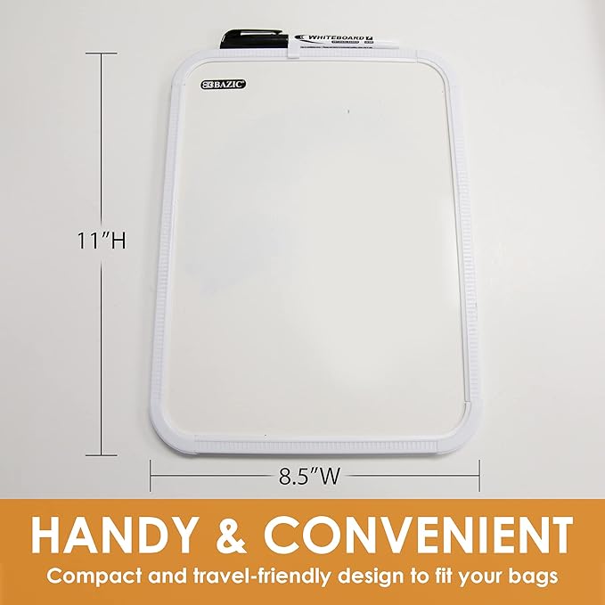 BAZIC Products Dry Erase Lap Board & Marker, 8.5x11 Inch Whiteboards Small Portable for Teacher Memo Drawing, 1-Pack