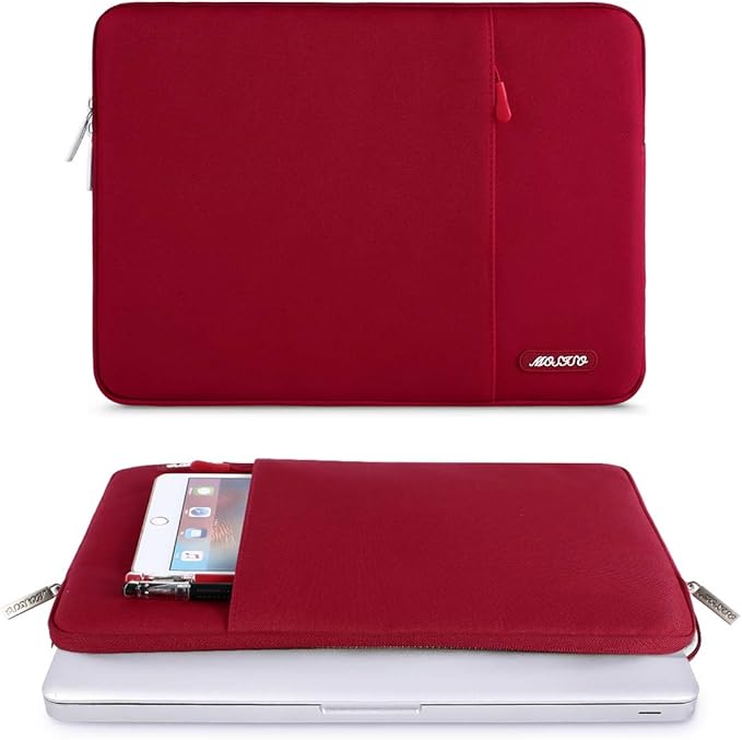 MOSISO Laptop Case 13.3 inch, 13-13.3 inch Laptop Sleeve Compatible with MacBook Air/Pro 13/Pro 14 M5 M4 M3 M2 M1, HP Dell ASUS Lenovo,Polyester Vertical Computer Sleeve Bag with Pocket, Red