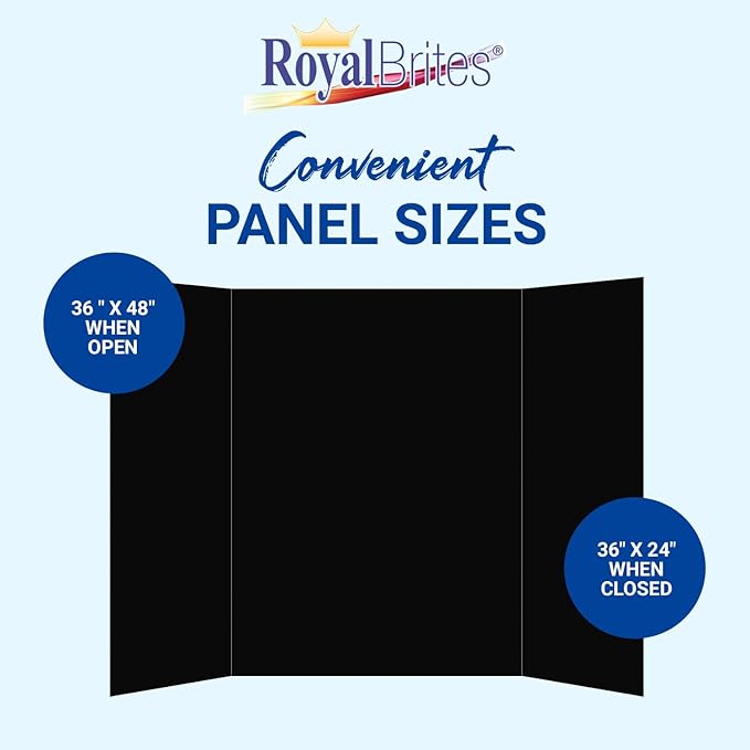 Royal Brites Premium Black Tri-Fold Foam Presentation Board 36" x 48", Tri-fold Display Board for School Presentation & Science Fair Project, 12 Pack