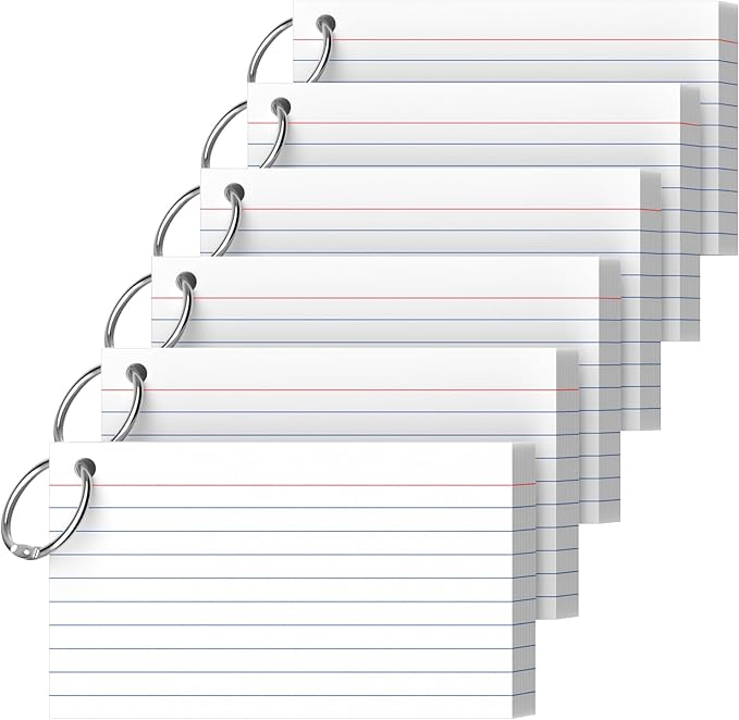 Index Cards 3x5 Inch With Ring, 300 Count, Ruled White Colored Index Card, 180GSM Flash Cards College Ruled for Students, Teachers, Study Note Card for Office, Home, School, Office