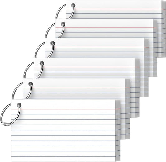 Index Cards 3x5 Inch With Ring, 300 Count, Ruled White Colored Index Card, 180GSM Flash Cards College Ruled for Students, Teachers, Study Note Card for Office, Home, School, Office