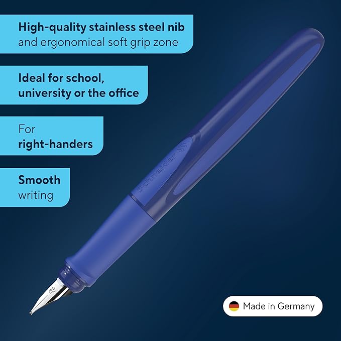 Schneider 168215 Ray Fountain Pen (Right-Handed, Incl. Standard Ink Cartridge Royal Blue) Space Blue