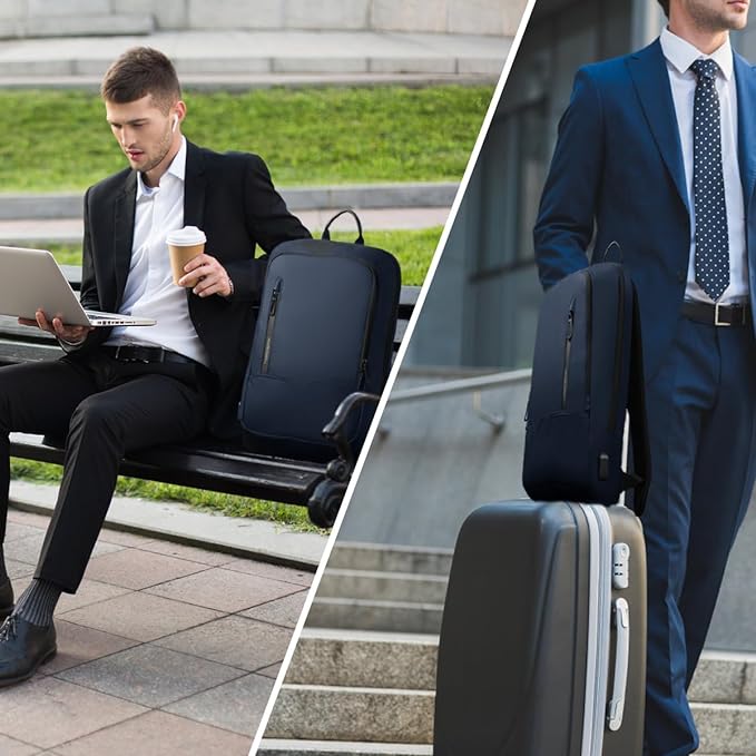 hk Backpack for Men Business Slim Backpack with USB Charger Computer Lightweight Anti-theft Travel Backpacks 15.6 inch Water Resistant Laptop Bag for Work Office College-Dark Blue