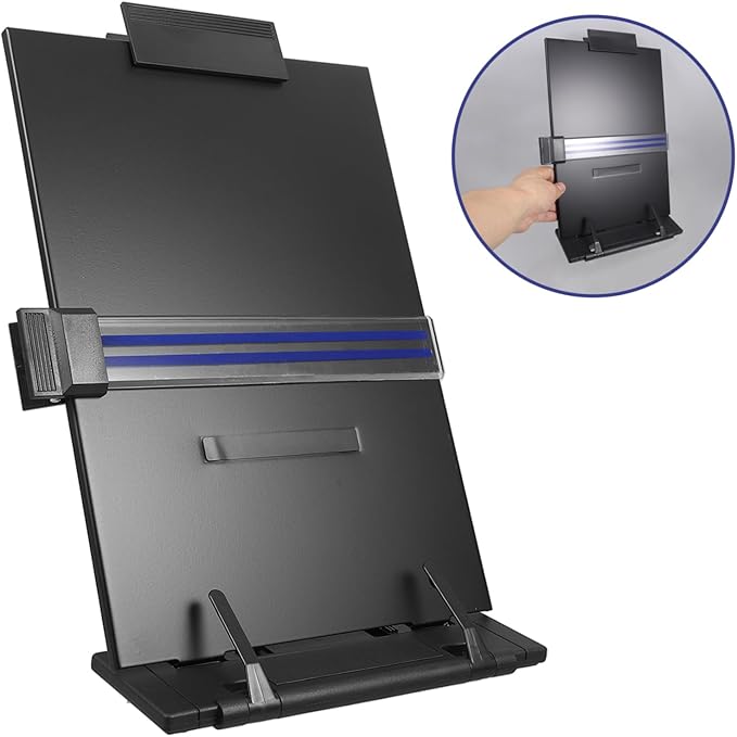 DOITOOL Adjustable Desktop Document Holder Stand for Reading and Typing Iron and Plastic Copy Holder with Clip Ergonomic Book Stand for Students and Office Use Compact Design for Books and