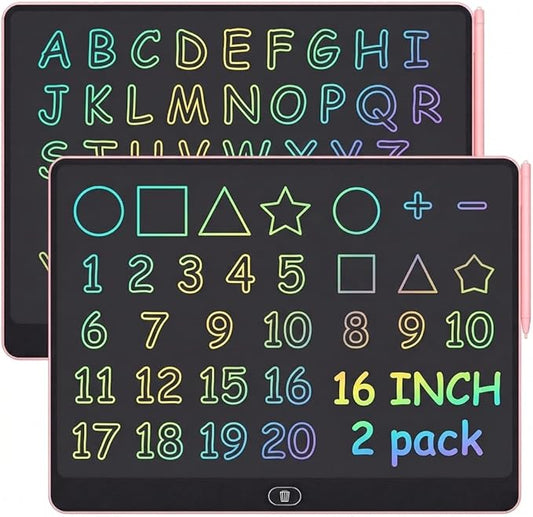16 Inch LCD Writing Tablet for Kids 2 Pack, Large Drawing Board Doodle Pad, Colorful Screen Erasable Sketch Tablet, Travel Toys and Reusable Learning Gift for Boys Girls (Pink)