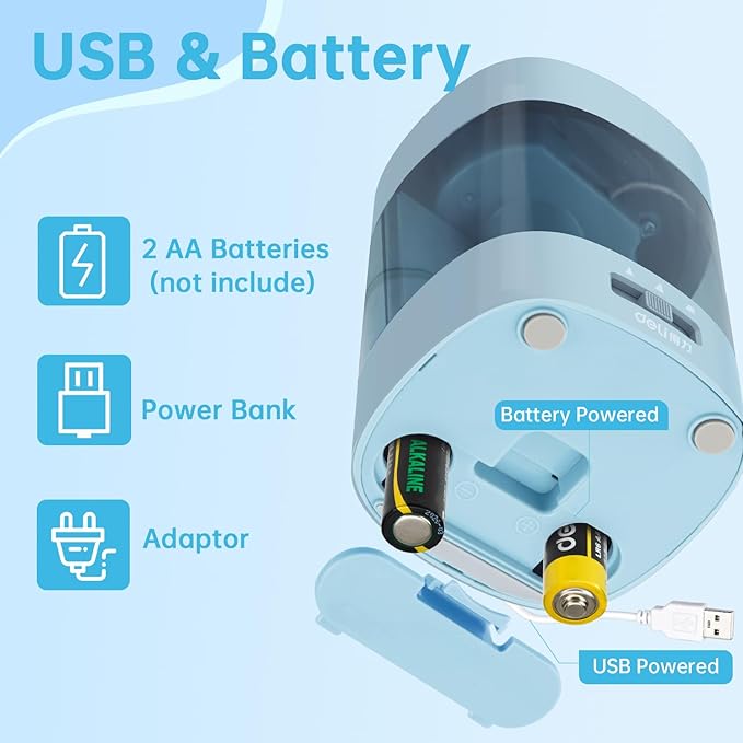 Deli Electric Pencil Sharpener, Automatic Pencil Sharpeners for No.2 Pencils Colored Pencils, USB & Battery Operated Pencil Sharpener for School, Home, Office, Classroom, Blue