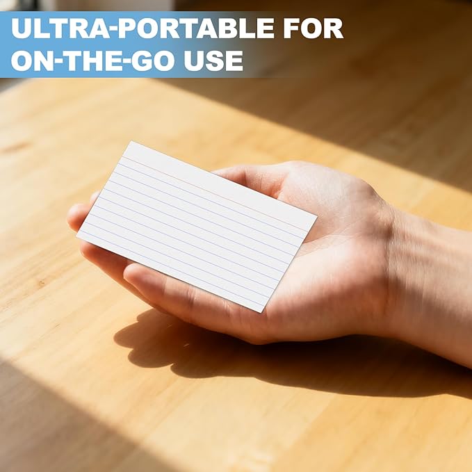 3x5 Index Cards 200 Count, Colored Thick Flash Cards Lined Notecards for Studying & Presentations, Portable Ruled & Blank Note Cards for Students, Teachers, Professionals
