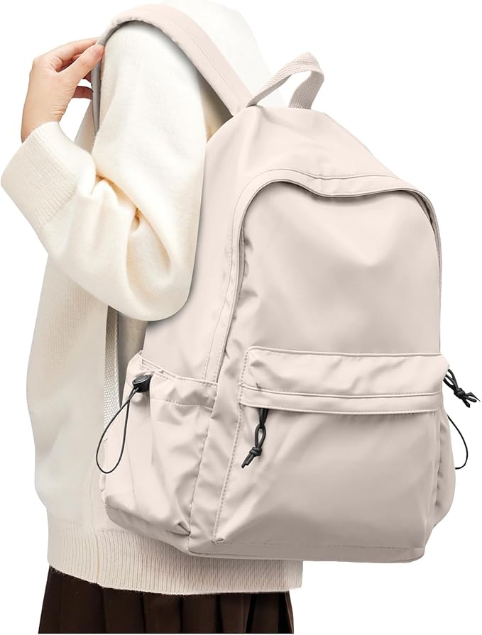 SEAFEW Off White Backpack for Girls Women Waterproof High School Book Bag Cute Backpack for Men Teens Boys, Lightweight Simple Middle School Back Pack Daypack