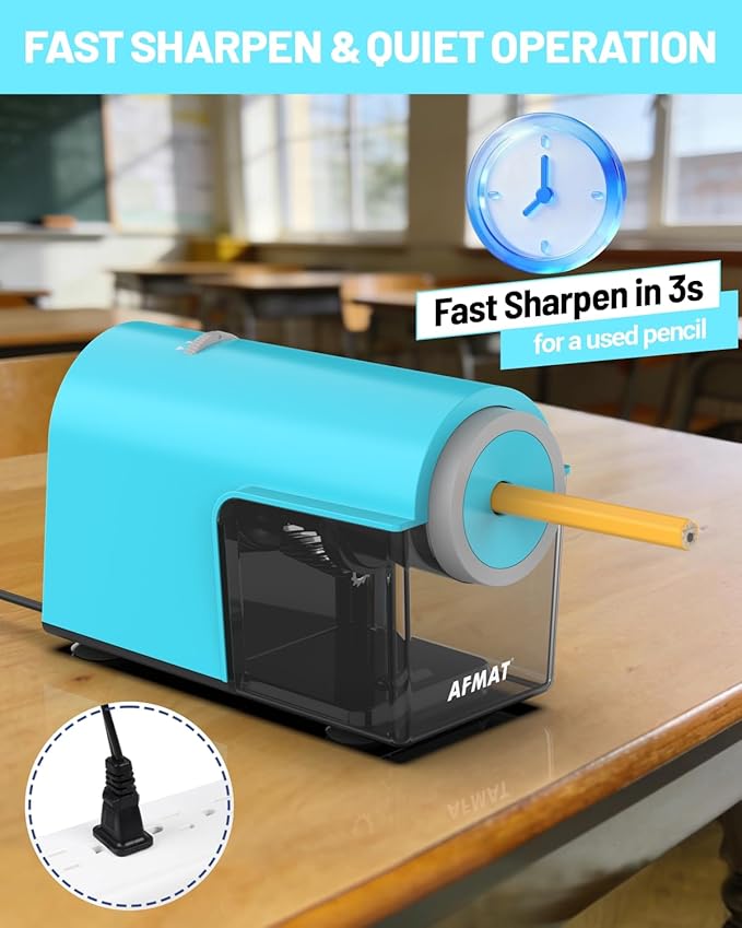 AFMAT Electric Pencil Sharpener, Fully Automatic Pencil Sharpener for 6.5-10.5mm No.2/Jumbo/Colored Pencils, Auto in & Out, 5 Sharpness Modes, 10000+ Sharpenings for Classroom Home Office, PSC5(120V)