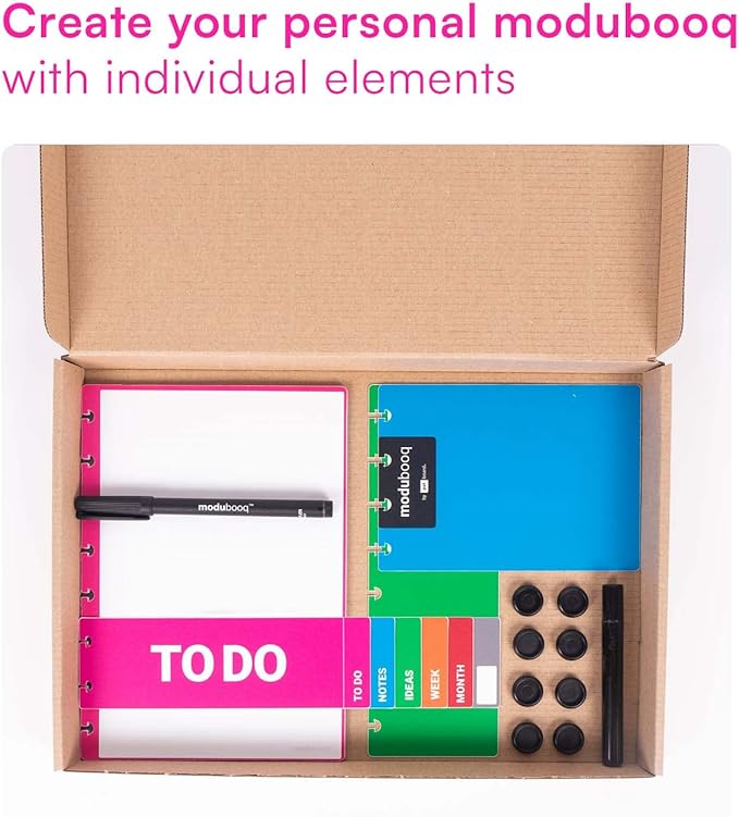 MODUBOOQ organizer, block - Modular Reusable Smart Notebook A5 - Notebook with Tabs & Discbound System - 40 modular pages with duratech3 technology - Washable and writes like paper