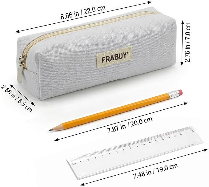 Canvas Pencil Case Pouch, Multipurpose Pen Bag Stationery White | Heavy-duty Canvas, Smooth Alloy Zipper, Cute Organizer for Girls and Boys, Ideal for Stationery, Cosmetics, Tech Gear
