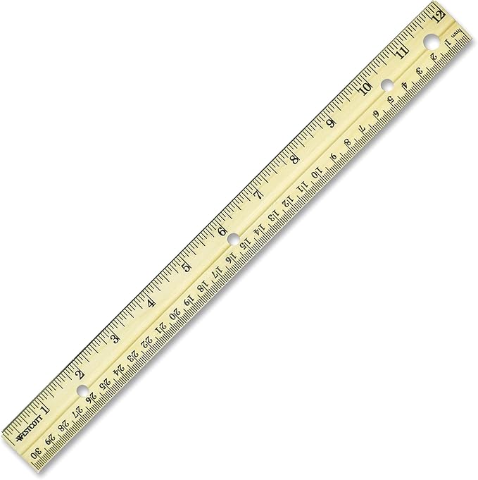 Westcott Hole Punched Wood Ruler English (in) and Metric (cm) with Metal Edge, 12 Inches, 10702