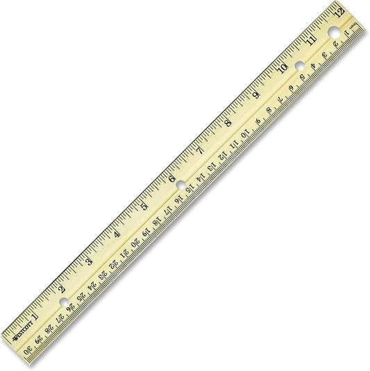 Westcott Hole Punched Wood Ruler English (in) and Metric (cm) with Metal Edge, 12 Inches, 10702