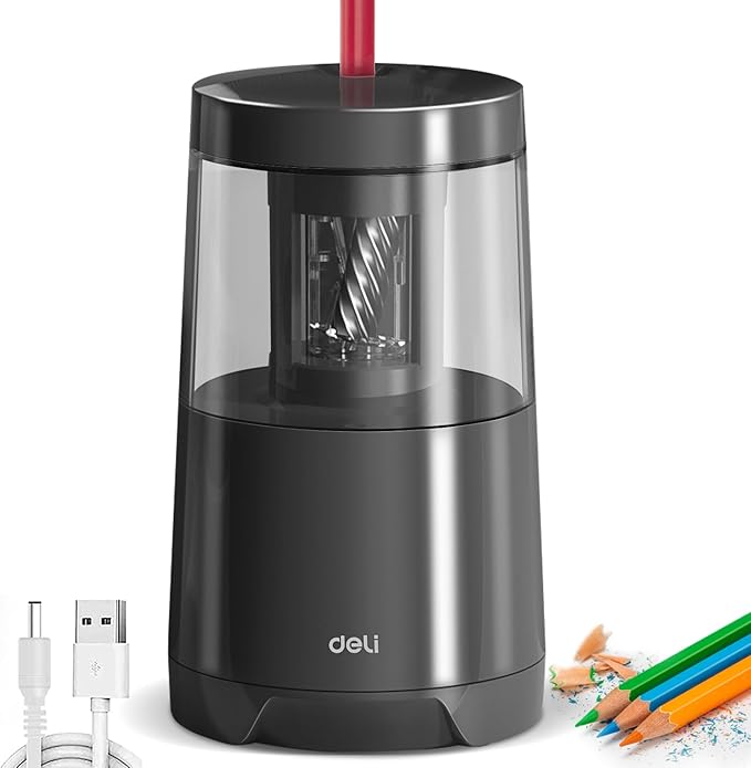 Deli Electric Pencil Sharpener, Automatic Pencil Sharpeners for No.2 Pencils Colored Pencils, Auto Stop, USB & Battery Operated for Students, Classroom, Home and Office, Black