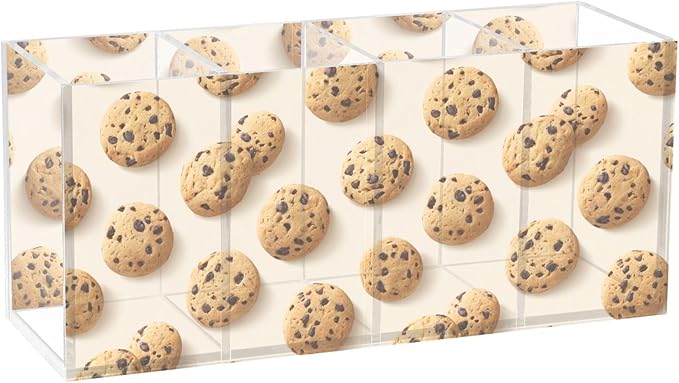 Aslsiy Tasty Cookies Pen Holder for Women 4 Compartments Acrylic Pencil Holder Clear Makeup Brush Holder Desk Organizer Office Supplies