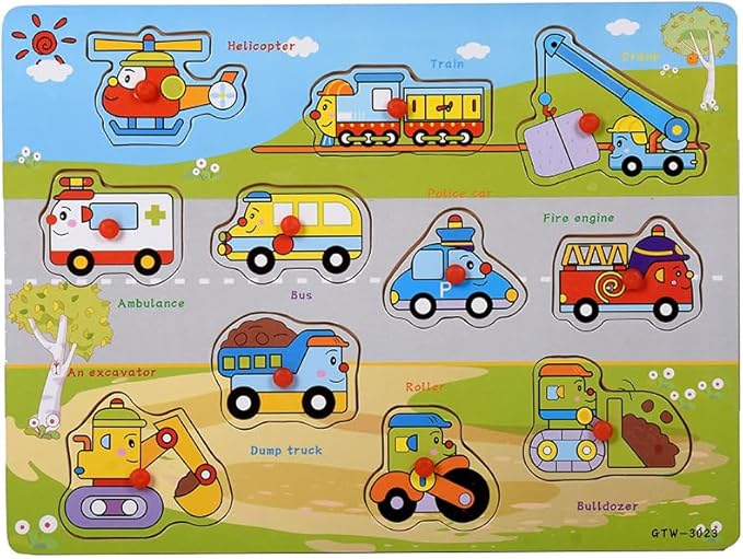 5-Pack | Alphabet, Numbers, Shapes, Vehicles & Fruits Wooden Puzzles for Toddlers 3-5 Years Old – ABC, 1-20, Shape, Vehicle & Fruit Learning Toy with Puzzle Board & Blocks, Educational Toy Gift