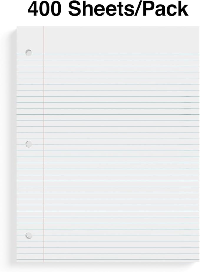STAPLES College Ruled Filler Paper, 8.5” x 11”, White, 400‑Sheet Pack
