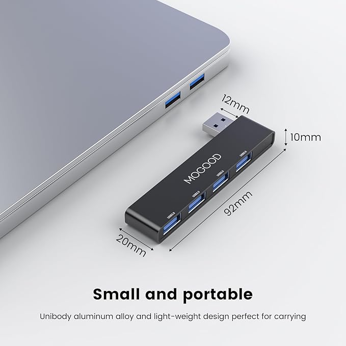 MOGOOD USB Hub 3.0, 4-Port USB Splitter – No Cable, Ultra-Slim, Adds 4 Ports to Your Laptop in Seconds – Plug & Play Data Hub for Mouse, Keyboard, Flash Drive, Printer