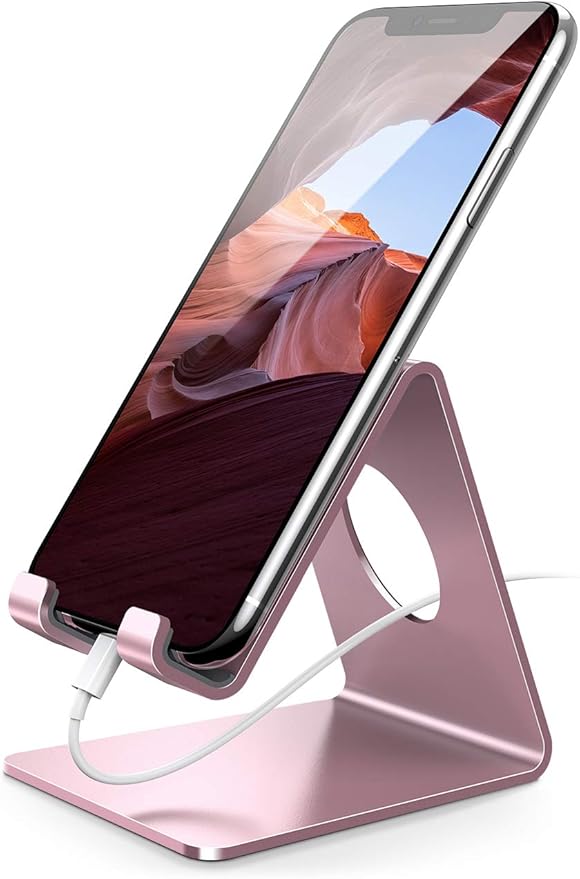 Lamicall Pink Phone Stand, Desk Accessories - Rose Gold Pink Cell Phone Holder, Office Decor, Office Desk Accessories, Suitable for iPhone 16 15 14 13 Pro Max, 4-8'' Phone