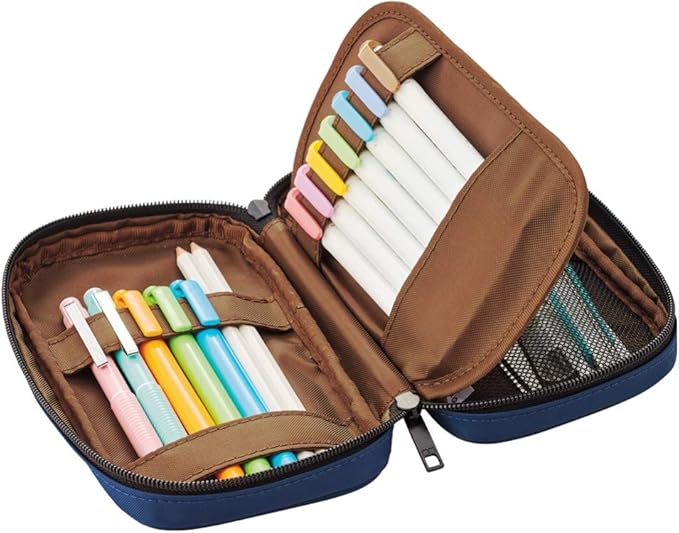 LIHIT LAB Large Capacity Zipper Pencil Case For School Office College, Big Capacity 4 Compartments Pencil Bag Holder Adults Teen Boys Girls, Travel Cosmetics Storage, Indigo (A7551-11N)