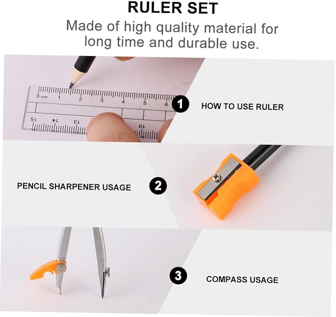 DOITOOL 1 Sets Compass Drawing Kit for Students Math Tool Set with Ruler Protractor Storage Case for Drafting School Use Random Color