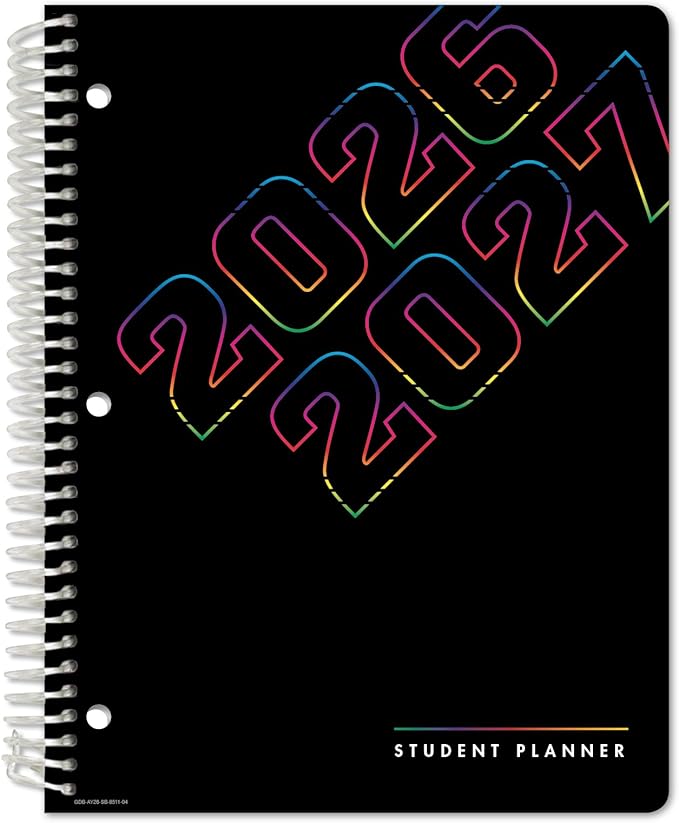 Global Datebooks 2026-2027 Middle & High School Student Planner 8.5" x 11" - Dated Weekly & Monthly Academic Planner with Ruler/Bookmark & Stickers, Ideal for Homework, Block Style, Neon Numbers