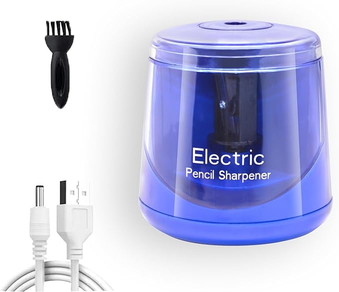 Electric Pencil Sharpener, Battery (Not lncluded) or USB Powered Small Portable for NO2 Pencils, Automatic for Home and Office (Dark Blue)