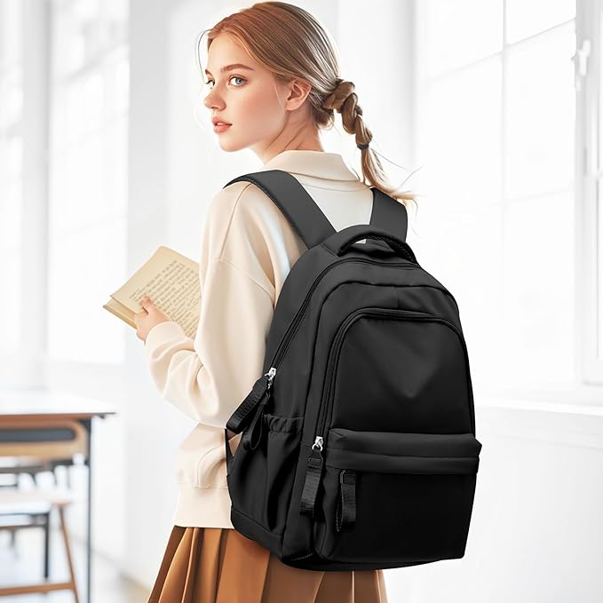 winspansy Small Backpack For School Girls Boys Aesthetic Lightweight Travel Daypack Simple Cute Backpack For Women Men College High School Bookbag Fit 14 Inch Laptop,Black