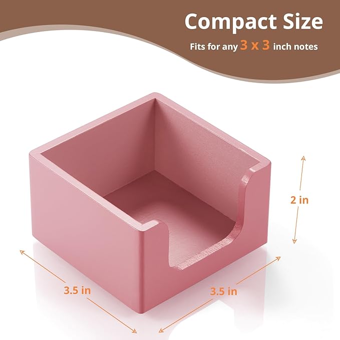 Sticky Note Holder, Wooden Note Dispenser for Office Desk Accessories, Self Stick Note Pad Holder, Memo Pad Holder Dispenser Organizer for School Office Desk Supplies, Pink