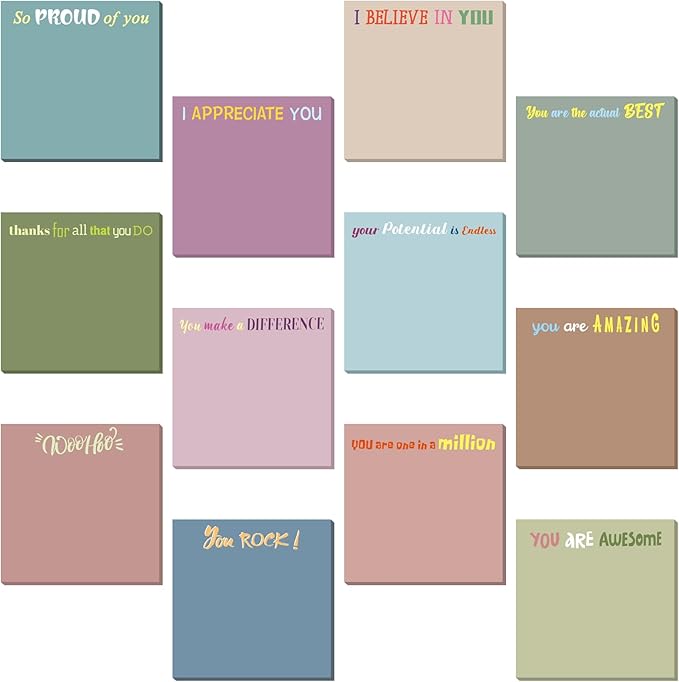Yinder 24 Pcs Inspirational Sticky Notes Cute Motivational Sticky Notes Pad End of Year Employee Appreciation Gifts Bulk for Teacher Nurse Coworkers Office Supplies 3 x 3'' (Thank You,Morandi Color)