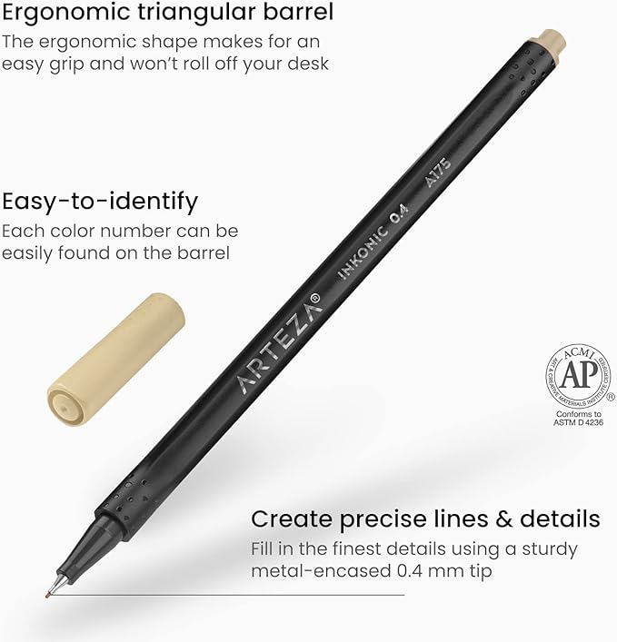 ARTEZA Inkonic Fineliner Pens, Set of 120, 0.4 mm Fine Tip Markers for Drawing, Journaling, Coloring & Note Taking