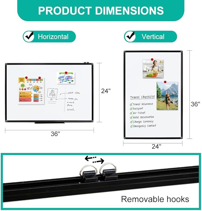 XIWODE 24x36 Inch Magnetic Dry Erase Whiteboard, Black Aluminum Frame Wall-Mounted, No Ghosting Anti-Stain Easy Clean for Home School Office Conference Room