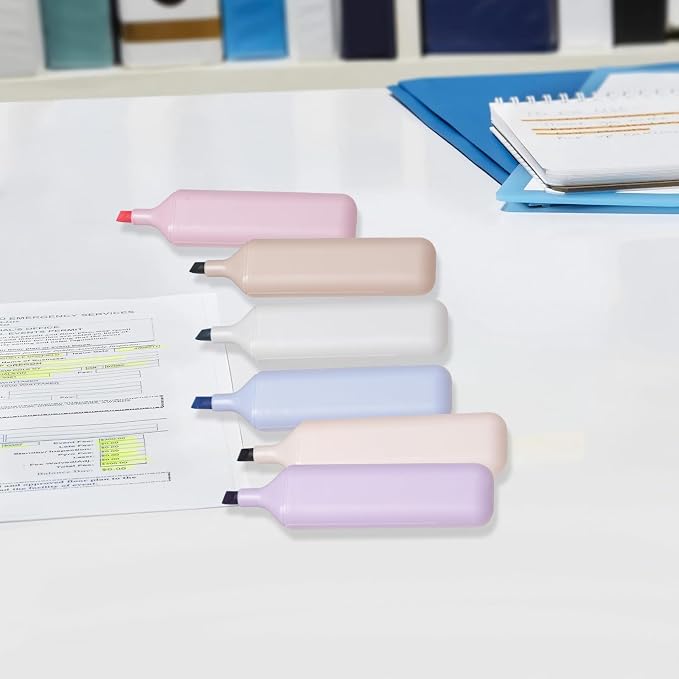 Pastel Highlighter Set, Chisel Tip, Tank Style, 6 Pack Morandi Colors, Cute No Bleed Bible Highlighter, with Large Ink Reservoir for Extra Long Marking Performance, Back to School Supplies