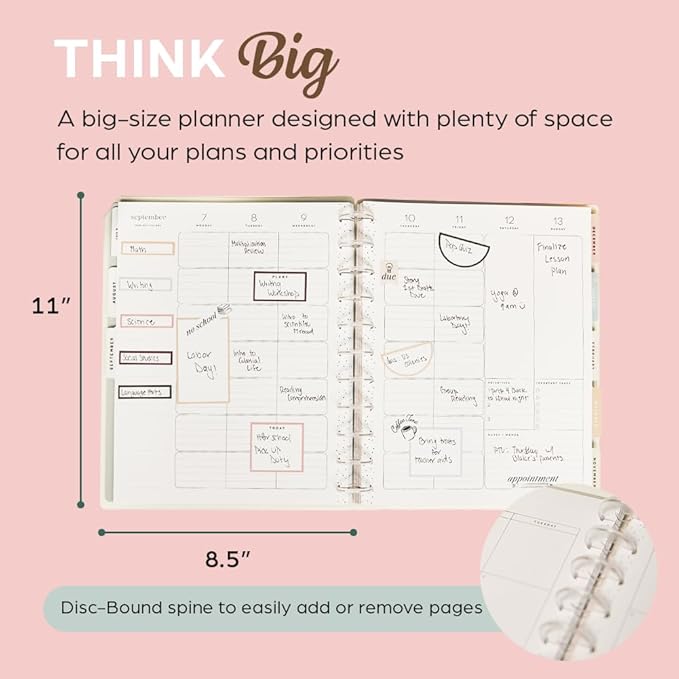 Happy Planner Disc-Bound 12-Month July 2026–June 2027 Academic Planner with 3 Extra Months, Big Size, 8.5" x 11", Teacher Layout, Light Lessons