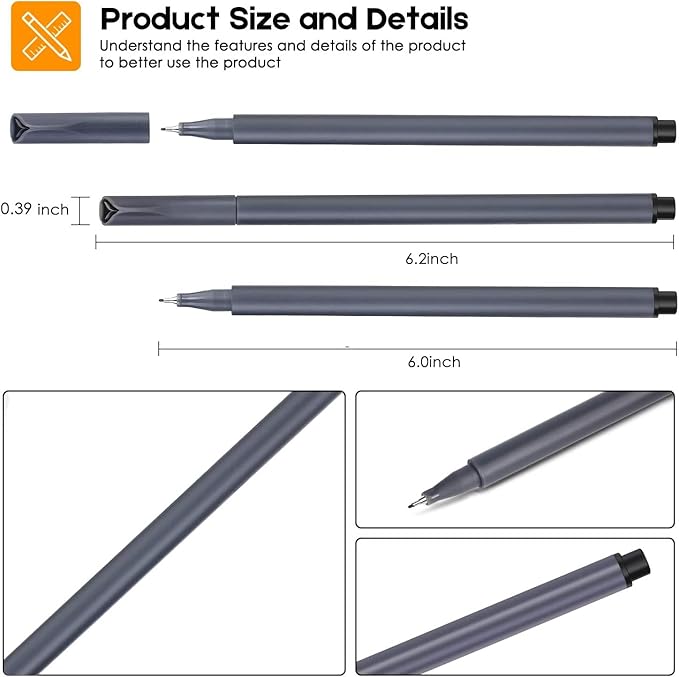 iBayam 0.38mm Black Ink Pens Fine Point Smooth Writing Pens for Adults, 18-Pack Journal Planner Black Pens Fine Tip, Suitable for Office Business
