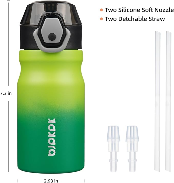 BJPKPK 14oz Insulated Water Bottle with Straw Stainless Steel Double Wall Water Bottles BPA Free Leak Proof Thermal Flask with Lockable Flip Lid and Soft Silicone Spout,Bamboo Grove