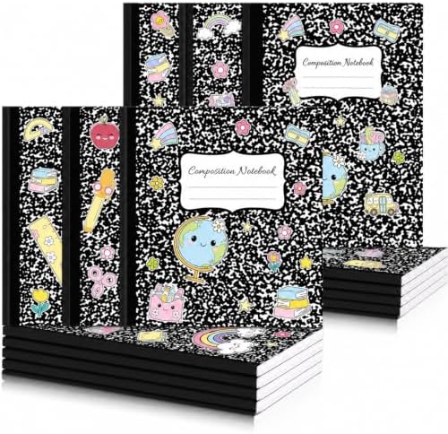 8 Pack Black Marble Composition Notebooks College Ruled 9-3/4 x 7-1/2''
