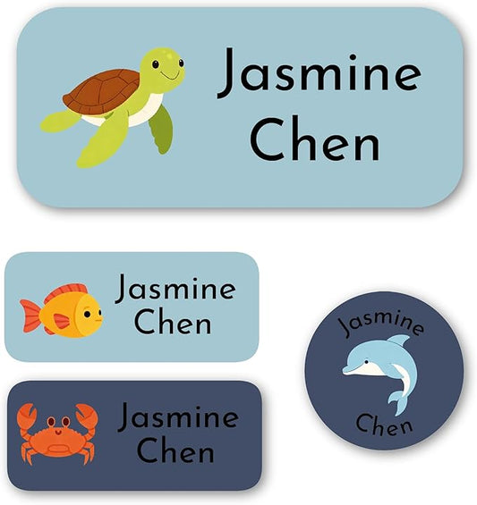 Personalized Kids Name Labels – Waterproof Custom Stickers for Daycare & School, 117 Pack, Dishwasher & Laundry Safe (Tortoise)