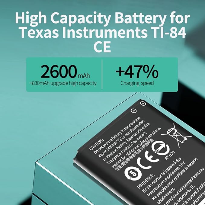 TI-84 Plus CE Battery for Texas Instruments,𝗨𝗽𝗴𝗿𝗮𝗱𝗲𝗱 High Capacity 0 Cycle,P11P35-11-N01 Battery,Part No 3.7L1200SPB 3.7V TI-Nspire CX II TI-Nspire CX II CAS