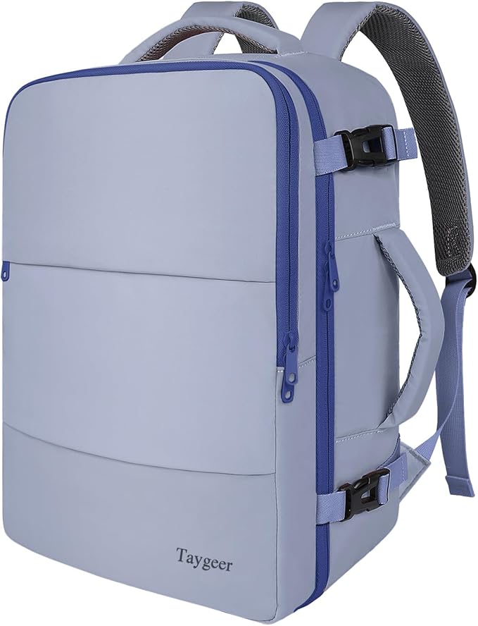 Taygeer Travel Backpack for Women,40L Travel Laptop Mochila Carryon Luggage | College Backpack with Laptop Compartment & Shoe Pouch, Airline Approved Personal Item Bag for Weekender Gym Hiking, Gray Blue
