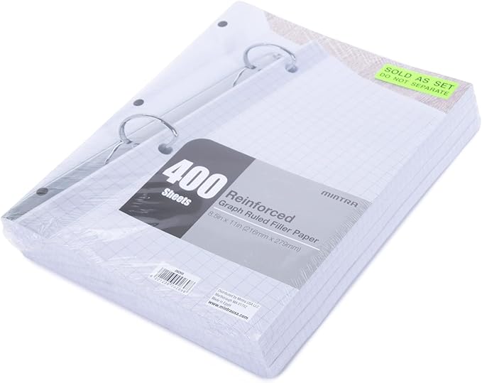 Mintra Reinforced Filler Paper (400 Sheets (4pk of 100), Graph Ruled)