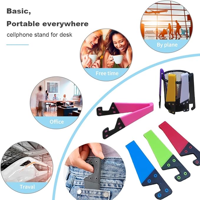 Kemoxan 8 Pack Portable Cell Phone Stand for Desk, Colourful Pocket Smartphone Kickstand, V Small Phone Travel Mount 【0.4" Slot Width】 Compatible with Universal iPhone IPads Android Kindle