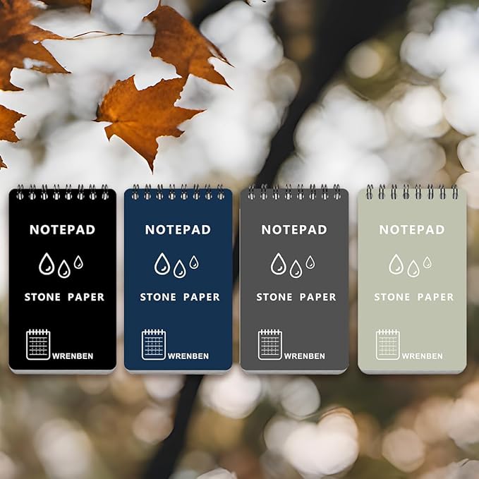 4PCS Waterproof Spiral Notebook 3"x5" with Stone Graph Paper, All-Weather Pocket Notepad A7, Memo Steno Pads for Outdoor Work, Travel, Field, Military (Black, 4 Pack)