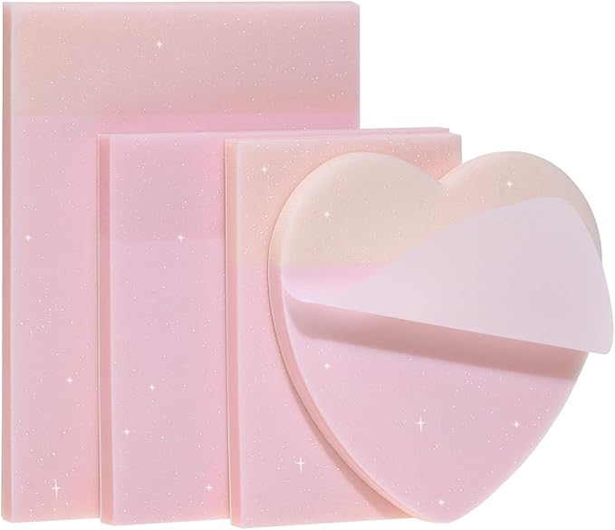 ONLYKXY 4Pack Mixed Shape Transparent Sticky Notes for Annotating,Glitter Pastel Color Waterproof Index Sticker Self-Stick Book Tabs 200Sheets Soft PET Marker Memo Pad for Home School Office (Pink)
