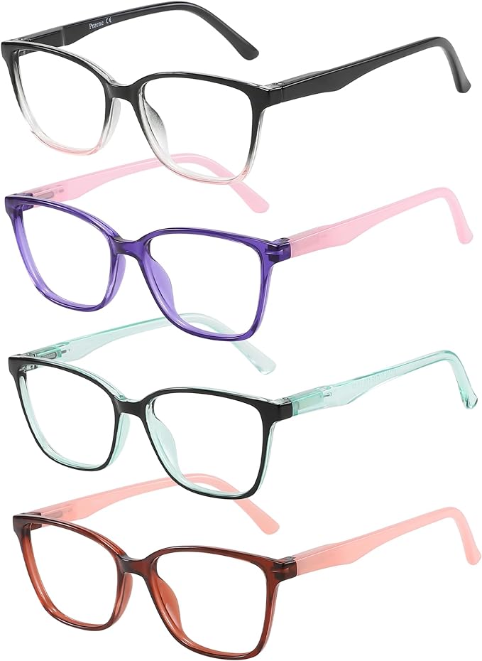 Przene 4 Pack Blue Light Blocking Reading Glasses,Readers for Women and Men with Spring Hinge