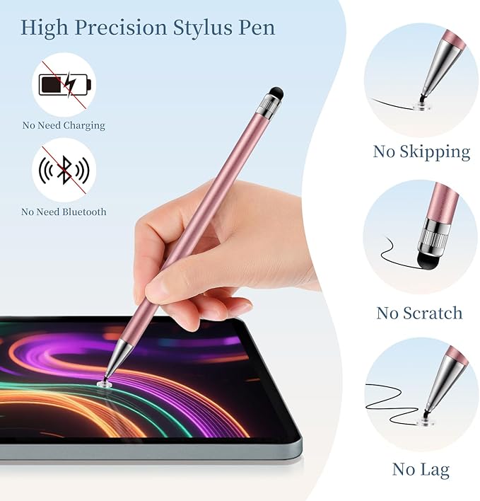 ChaoQ 2-in-1 Stylus Pen for Touchscreen, 6pcs High Sensitivity and Precision Stylus Pens for iPad iPhone Android Suitable for All Touch Screens (Rose Gold)