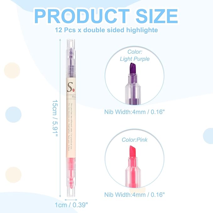PATIKIL Dual Tip Highlighters, 12 Pack Double Sided Colored Highlighter 2 Colored No Bleeds Broad Tips Marker Pens Studying Supplies for Books Office Home, Pink/Light Purple