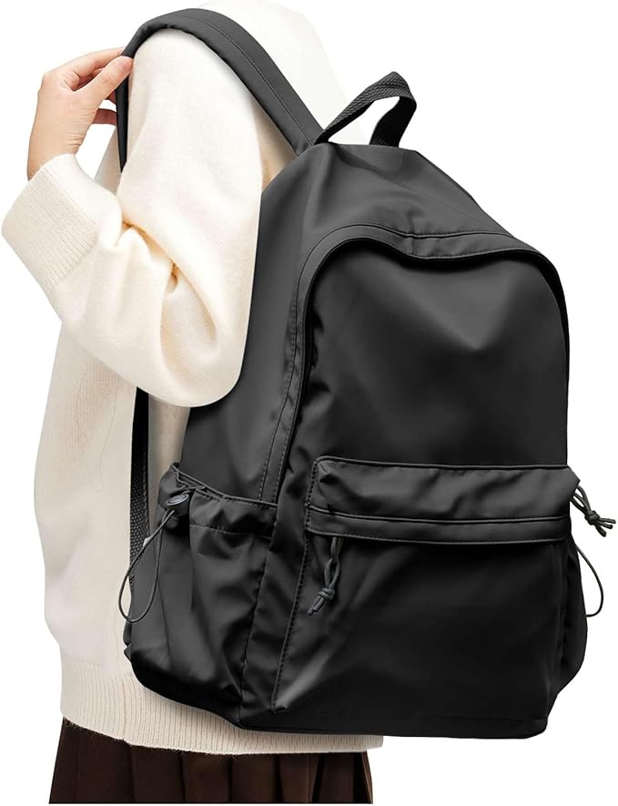 SEAFEW Black Backpack for School Women Girls, Waterproof Bookbag Cute High School Backpack for Men Teen Boys, Lightweight Travel College Back Pack Mochilas Escolares para Casual Daypack Rucksack